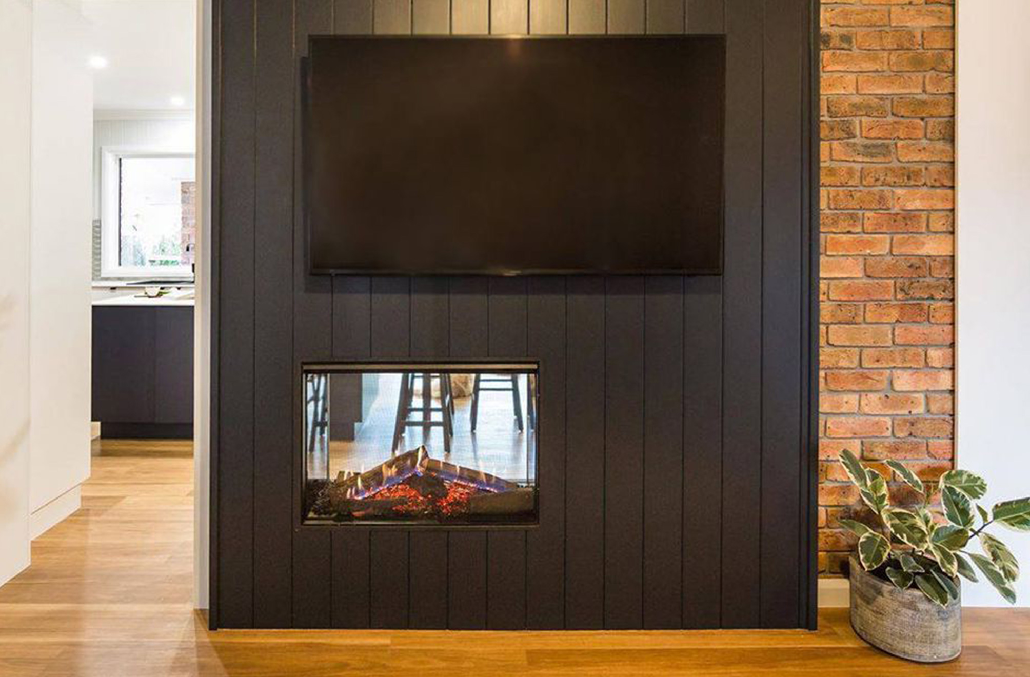 Rinnai Linear 800 with FlameTech Double-Sided Gas Fire