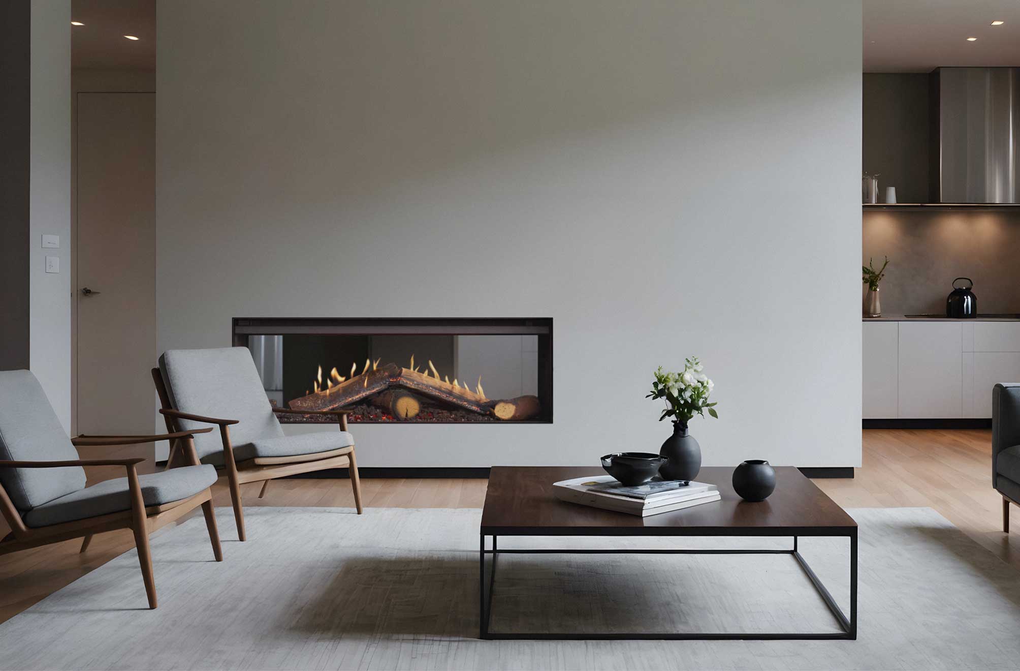 Rinnai Linear 1000 with FlameTech Double-Sided Gas Fire